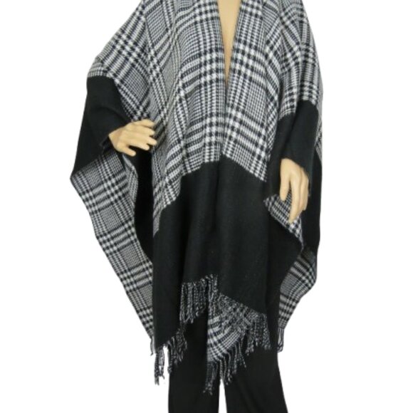DKR & Co. Studio Black and White Plaid Poncho - Picture 4 of 9